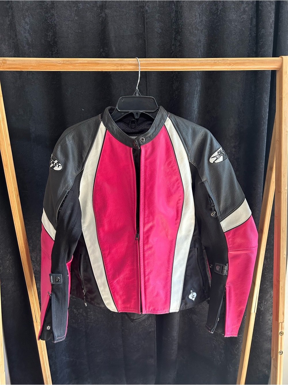 Joe Rocket Women's Fuchsia and Black Leather Motorcycle Jacket